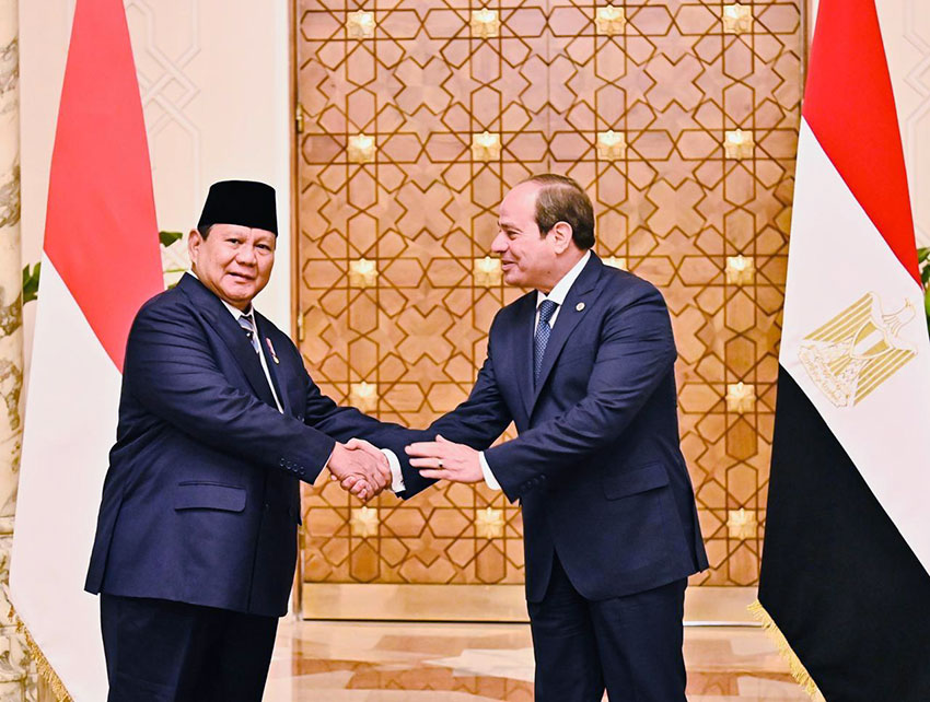 Presiden Prabowo bertemu Presiden Mesir Abdel Fattah El-Sisi di Kairo, Mesir, Sabtu (12/4). [Tim Media Presiden]