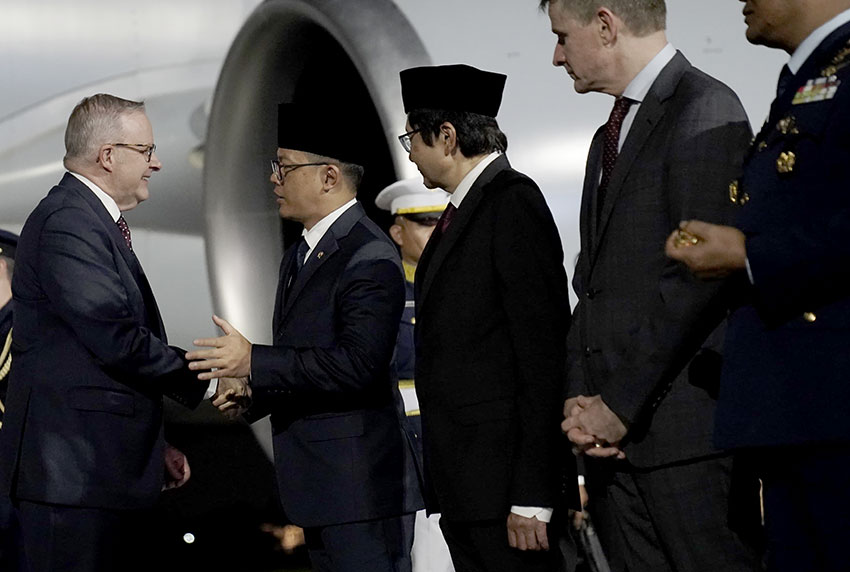 Perdana Menteri Australia Anthony Albanese telah mendarat di Pangkalan TNI AU Halim Perdanakusuma, Jakarta, Rabu (14/5). [Tim Media Presiden/Albrianso]
