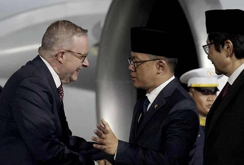 Perdana Menteri Australia Anthony Albanese telah mendarat di Pangkalan TNI AU Halim Perdanakusuma, Jakarta, Rabu (14/5). [Tim Media Presiden/Albrianso]