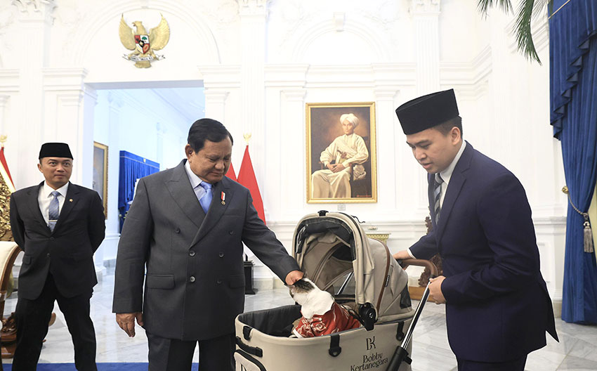 Presiden Prabowo Subianto dan Bill Gates, melihat Bobby Kertanegara, di Istana Merdeka, Jakarta, Rabu (7/5). [Tim Media Presiden/M Maulana Nugraha Putra]