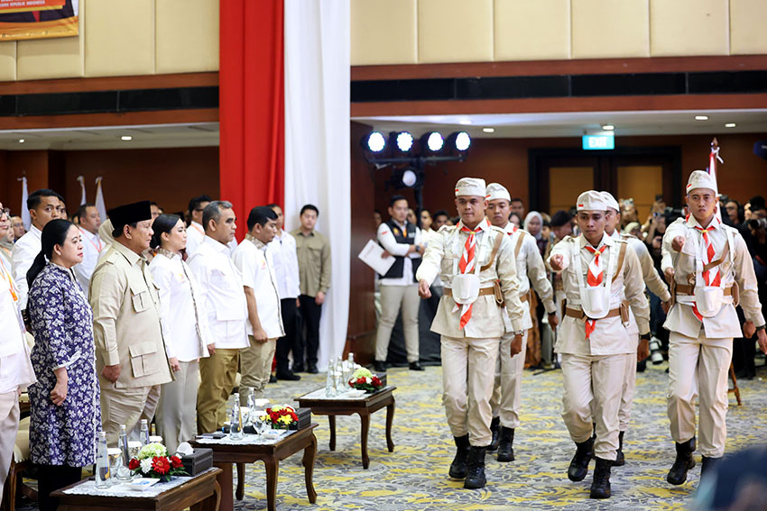Presiden Prabowo Subianto menghadiri Kongres IV Tunas Indonesia Raya (TIDAR) di Hotel Borobudur, Jakarta Pusat, Sabtu (17/5). [Tim Media Presiden/M Syauqi Amrullah]