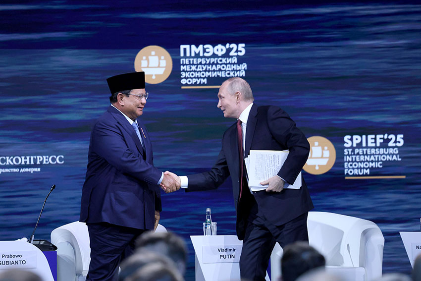 Presiden Prabowo Subianto menghadiri SPIEF 2025, di St. Petersburg, Rusia, Jumat (20/6). [Tim Media Presiden]