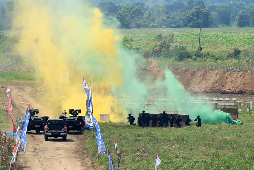 Latihan Matra Udara II Koopsud II, Sikatan Daya, Cakra B, dan Trisula Perkasa Kopasgat 2025, di AWR Dwi Harmono Lanud Sjamsuddin Noor, Maluka Baulin, Kalimantan Selatan, Senin (23/6). [astakom/Pen AU]