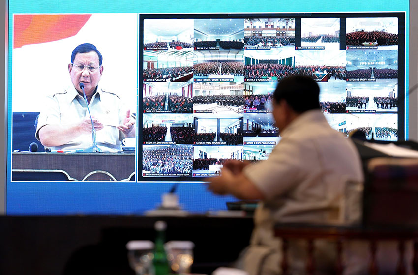 Presiden Prabowo Subianto memberikan pengarahan langsung kepada para SPPI di Sentul, Jawa Barat, Rabu (4/6). [Tim Media Presiden]