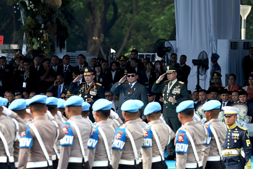 Presiden Prabowo menghadiri upacara HUT ke-79 Bhayangkara, di Monas, Jakarta, Selasa (1/7). [Tim Media Presiden]