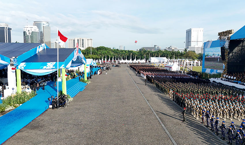 Presiden Prabowo menghadiri upacara HUT ke-79 Bhayangkara, di Monas, Jakarta, Selasa (1/7). [Tim Media Presiden]