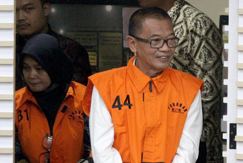 Empat tersangka dugaan korupsi di Kemnaker ditahan, di Gedung KPK, Jakarta, Kamis (17/7). [astakom/str-Antasena]