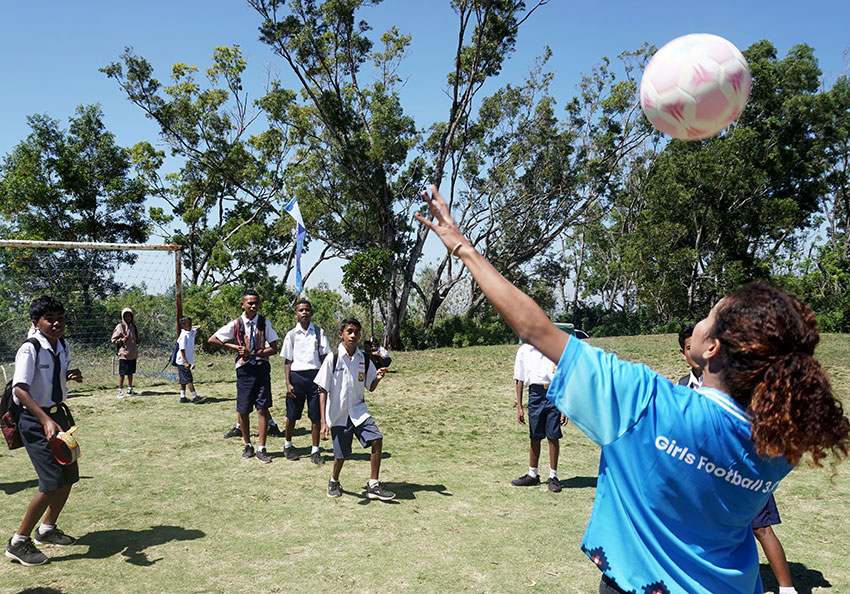 Peluncuran program Girls Football 3.0, di So’e, Kabupaten Timor Tengah Selatan, NTT, Kamis (24/7). [astakom/str-Axel Olivier
