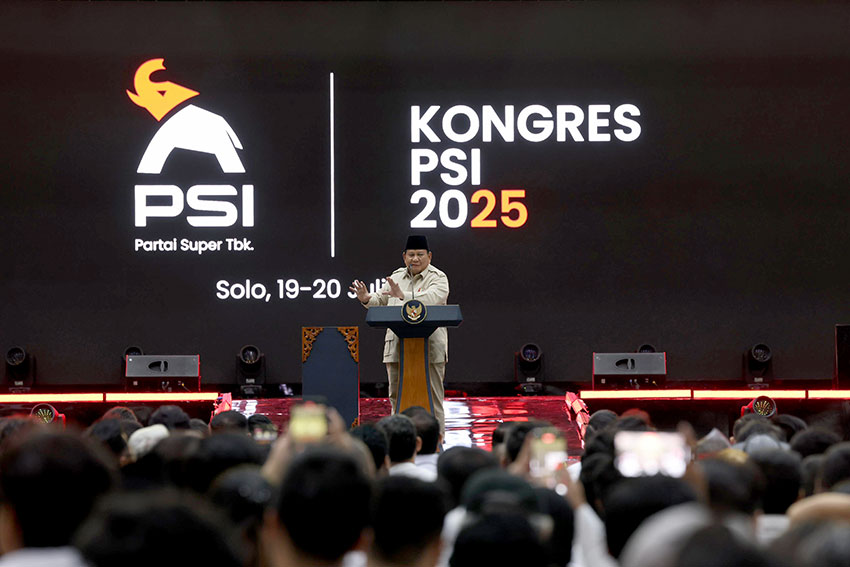 Presiden Prabowo menghadiri penutupan Kongres PSI 2025, di Edutorium KH Ahmad Dahlan, UMS, Solo, Jawa Tengah, Minggu (20/7). [astakom/Tim Media Presiden]