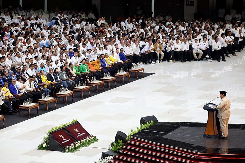 Presiden Prabowo menghadiri penutupan Kongres PSI 2025, di Edutorium KH Ahmad Dahlan, UMS, Solo, Jawa Tengah, Minggu (20/7). [astakom/Tim Media Presiden]