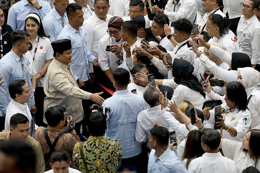 Presiden Prabowo menghadiri penutupan Kongres PSI 2025, di Edutorium KH Ahmad Dahlan, UMS, Solo, Jawa Tengah, Minggu (20/7). [astakom/Tim Media Presiden]
