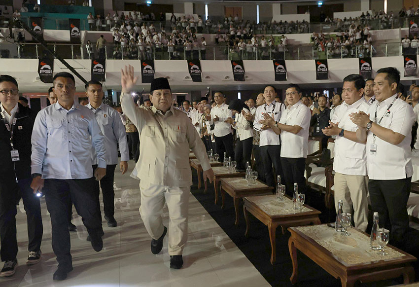 Presiden Prabowo menghadiri penutupan Kongres PSI 2025, di Edutorium KH Ahmad Dahlan, UMS, Solo, Jawa Tengah, Minggu (20/7). [astakom/Tim Media Presiden]