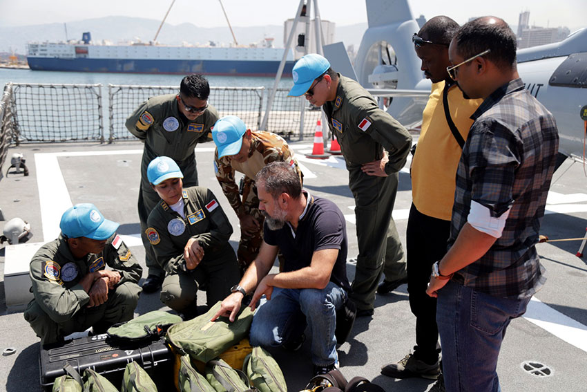 Inspeksi dari PBB, di Dermaga 4 Beirut, Lebanon, Selasa (22/7). [astakom/Pen Puspenerbal]