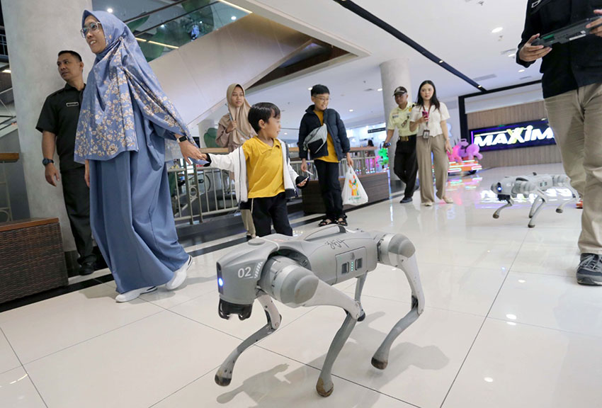 Robot Humanoid dan Robot Dog K-9 saat acara Meet and Greet Robotic di D’Botanica Mall, Bandung, Sabtu (5/7). [astakom/str-Budi Yanto]