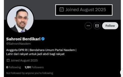 Fraksi NasDem Tegaskan Akun “Sahroni Berdikari” di X adalah Palsu
