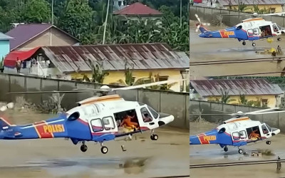 Video Helikopter Polri Salurkan Bantuan di Wilayah Bencana Curi Perhatian, Netizen: Hovering Rendah, Ngeri Tapi Keren… RESPEK!