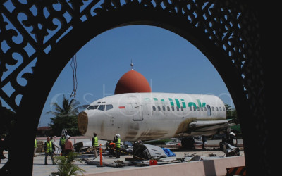 Replika Pesawat Sarana Simulasi Jemaah Haji di Aceh