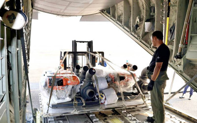 Pompa Air Bantuan Presiden Tiba di Lanud Sjamsudin Noor Kalsel