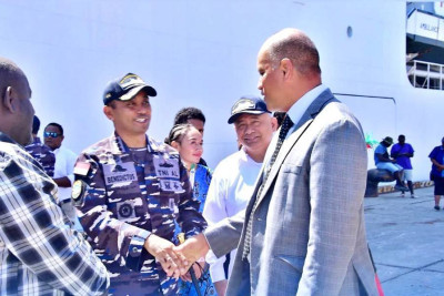 Penyambutan Satgas Port Visit TNI AL di Honiara Kepulauan Solomon