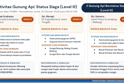 Siaga! Tiga Gunung Api Aktif Ini Masuk Level III, BNPB Minta Masyarakat Auto-Waspada